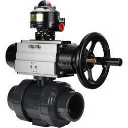 Кран шаровой BV4242E-FP-GRM-ISO Дн40 Ру10 полнопроходной, корпус - НПВХ, шар - НПВХ, уплотнение - EPDM, с пневмоприводом PA-DA-105-1 и БКВ APL-510N EX