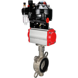 Затвор дисковый поворотный WBV3232N-2W-Fb-H Ду250 Ру16, корпус - нержавеющая сталь 316L, диск - нержавеющая сталь 316L, NBR, с пневмоприводом PA-DA-140 двойного действия, пневмораспределителем 4M310-08 AC220V, БКВ APL-510N EX, БПВ AFC2000