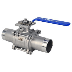 Кран шаровой BV3131P(3pc)-FP-W-ISO-H LONG Ду40 Ру40 полнопроходной, трехсоставной, корпус - нержавеющая сталь 304, уплотнение - PTFE, под приварку, с рукояткой