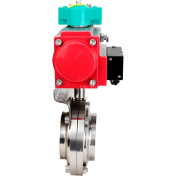 Затвор дисковый поворотный WBV3131E-2W-T-H Ду15 Ру10 резьбовой, пищевая нержавеющая сталь 304, уплотнение - EPDM, с пневмоприводом PA-DA-052, пневмораспределителем 4M310-08 DC24V и магнитным переключателем ALS200D