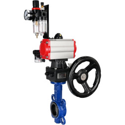 Затвор дисковый поворотный WBV1432N-2W-Fb-H Ду50 Ру16, корпус - чугун GGG50, диск - нержавеющая сталь 316L, уплотнение - NBR, с пневмоприводом PA-DA-065, пневмораспределителем 4M310-08 AC220V, ручным дублером MON1-250-T26-ISO и БПВ AFC2000