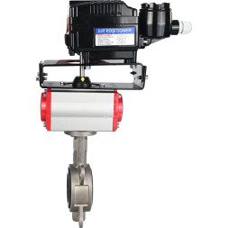 Затвор дисковый поворотный WBV3131N-2W-Fb-H Ду200 Ру16, корпус - нержавеющая сталь 304, диск - нержавеющая сталь 304, уплотнение - NBR, с пневмоприводом PA-DA-140, позиционером YT-1000RSN без обратной связи и ручным дублером MON4-1200-T54-ISO