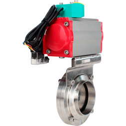 Затвор дисковый поворотный WBV3131E-2W-T-H Ду20 Ру10 резьбовой, пищевая нержавеющая сталь 304, уплотнение - EPDM, с пневмоприводом PA-DA-052, пневмораспределителем 4M310-08 DC24V и магнитным переключателем ALS200D
