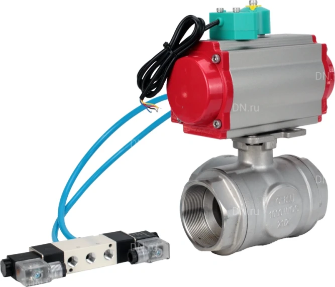 Кран шаровой BV3232P(4pc)-SP-3WL-T-ISO-H Ду32 Ру63 стандартнопроходной L-тип, внутренняя резьба, корпус - нержавеющая сталь 316, PTFE, с пневмоприводом PA-DA-052, пневмораспределителем 4V320-10 AC220V и магнитным переключателем ALS200D в Омске