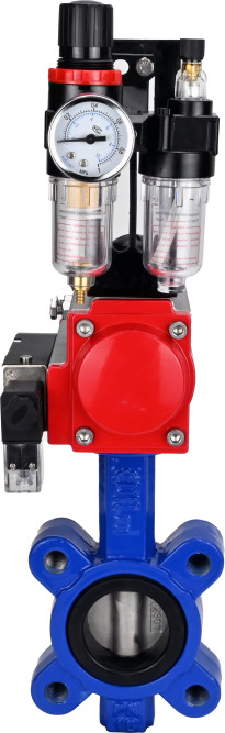 Затвор дисковый поворотный WBV1631N-2W-Fb-H Ду65 Ру16 LUG корпус - чугун QT450, диск - нержавеющая сталь 304, уплотнение - NBR, с пневмоприводом PA-SA-105, пневмораспределителем 4M310-08 AC220V и БПВ AFC2000 в Омске