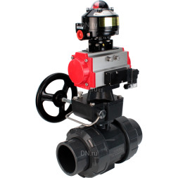 Кран шаровой BV4242E-FP-GRM-ISO Дн80 Ру10 полнопроходной, корпус - НПВХ, шар - НПВХ, уплотнение - EPDM, с пневмоприводом PA-DA-065, пневмораспределителем 4M310-08 DC24V, ручным дублером MON1-250-T26-ISO и БКВ APL-510N EX