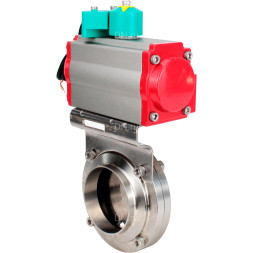 Затвор дисковый поворотный WBV3131E-2W-T-H Ду25 Ру10 резьбовой, пищевая нержавеющая сталь 304, уплотнение - EPDM, с пневмоприводом PA-DA-052, пневмораспределителем 4M310-08 DC24V и магнитным переключателем ALS200D