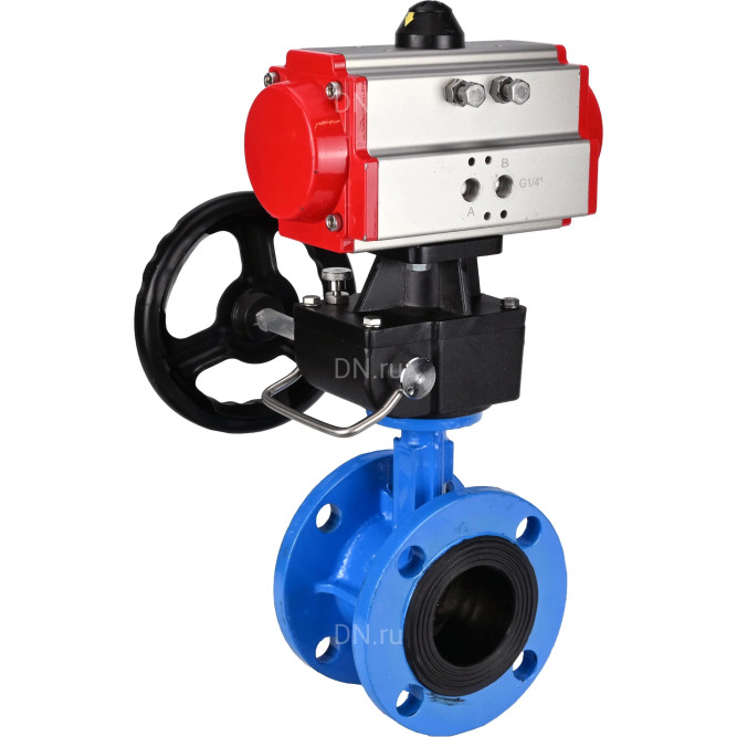 Затвор дисковый поворотный WBV1313E-2W-F-H Ду150 Ру16 фланцевый, корпус - чугун GGG40, диск - чугун GGG40, уплотнение - EPDM, с пневмоприводом PA-DA-130 и ручным дублером MON1-250-T26-ISO в Омске