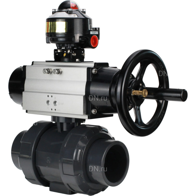 Кран шаровой BV4242E-FP-GRM-ISO Дн80 Ру10 полнопроходной, корпус - НПВХ, шар - НПВХ, уплотнение - EPDM, с пневмоприводом PA-DA-105-1 и БКВ APL-510N EX в Омске