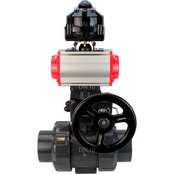 Кран шаровой BV4242E-FP-GRM-ISO Дн100 Ру10 полнопроходной, корпус - НПВХ, шар - НПВХ, уплотнение - EPDM, с пневмоприводом PA-DA-065, пневмораспределителем 4M310-08 DC24V, ручным дублером MON1-250-T26-ISO и БКВ APL-510N EX