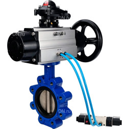Затвор дисковый поворотный WBV1616N-2W-Fb-H Ду125 Ру16 LUG, корпус - чугун QT450, диск - чугун QT450, уплотнение - NBR, с пневмоприводом PA-DA-105-1, пневмораспределителем 4M320-08 AC220V и БКВ APL-210N