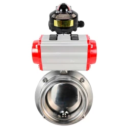 Затвор дисковый поворотный WBV3131E-2W-T-H Ду32 Ру10 резьбовой, пищевая нержавеющая сталь 304, уплотнение – EPDM, с пневмоприводом PA-DA-052 и БКВ APL-510N EX