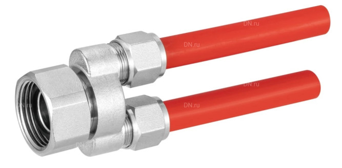 Переходник с компрессионным соединением PKS-10-2 3/4″ Дн10 Ру10, выводов - 2, для труб PEX, PERT, корпус - латунь HPb57-3, уплотнение - EPDM в Омске
