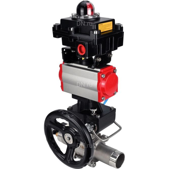 Кран шаровой BV3131P(3pc)-FP-W-ISO-H LONG Ду125 Ру16, полнопроходной, нержавеющая сталь 304, уплотнение - PTFE, под приварку, с пневмоприводом PA-DA-130, с пневмораспределителем 4V320-08 AC220V, БКВ APL-410N Ex, ручным дублером MON3-700-T38-ISO в Омске