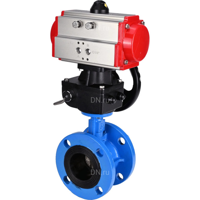 Затвор дисковый поворотный WBV1313E-2W-F-H Ду200 Ру16 фланцевый, корпус - чугун GGG40, диск - чугун GGG40, уплотнение - EPDM, с пневмоприводом PA-DA-140 и ручным дублером MON2-450-T28-ISO в Омске