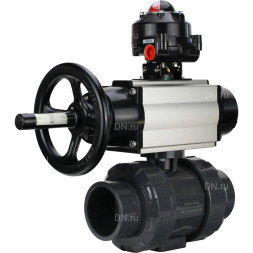Кран шаровой BV4242E-FP-GRM-ISO Дн100 Ру10 полнопроходной, корпус - НПВХ, шар - НПВХ, уплотнение - EPDM, с пневмоприводом PA-DA-105-1 и БКВ APL-510N EX