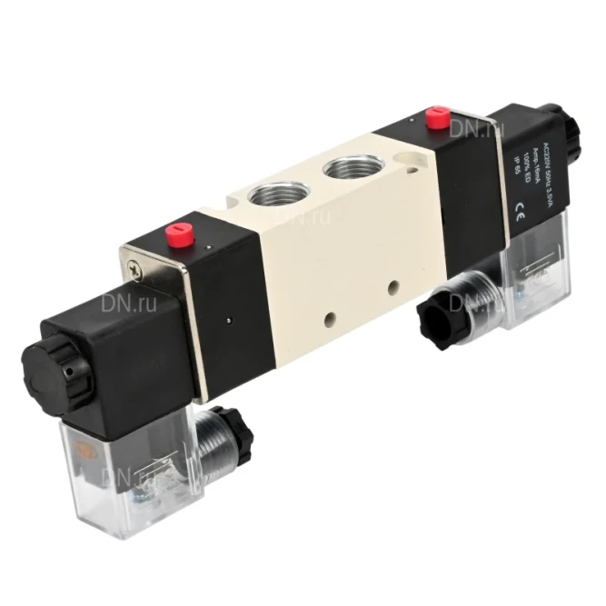 Пневмораспределитель 4V320-10 AC220V 3/8″ бистабильный, пятиканальный, с двусторонним ЭМУ (подключение со шлангами) в Омске