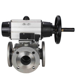 Кран шаровой BV3232P(4pc)-FP-3WL-F Ду100 Ру16 полнопроходной трехходовой, фланцевый, корпус - нержавеющая сталь SS316, с пневмоприводом PA-DA-105-1 двойного действия и пневмораспределителем 4M310-08 DC24V