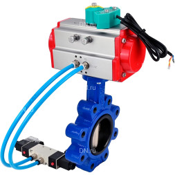 Затвор дисковый поворотный WBV1616E-2W-Fb-H Ду100 Ру16 LUG, корпус - чугун QT450, диск - чугун QT450, уплотнение - EPDM, с пневмоприводом PA-DA-083, пневмораспределителем 4M320-10 AC220V и магнитным переключателем ALS200D