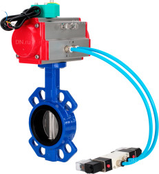 Затвор дисковый поворотный WBV1432E-2W-Fb-H Ду100 Ру16 корпус - чугун GGG50, диск - нержавеющая сталь 316L, уплотнение - EPDM, с пневмоприводом PA-DA-083, пневмораспределителем 4V320-08 AC220V и магнитным переключателем ALS200D