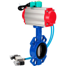 Затвор дисковый поворотный WBV1432E-2W-Fb-H Ду100 Ру16 корпус - чугун GGG50, диск - нержавеющая сталь 316L, уплотнение - EPDM, с пневмоприводом PA-DA-083, пневмораспределителем 4V320-08 AC220V и магнитным переключателем ALS200D
