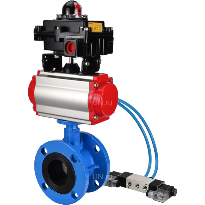 Затвор дисковый поворотный WBV1313E-2W-F-H Ду150 Ру16 фланцевый, корпус - чугун GGG40, диск - чугун GGG40, уплотнение - EPDM, с пневмоприводом PA-DA-130, пневмораспределителем 4V320-10 AC220V и БКВ APL-410N EX в Омске