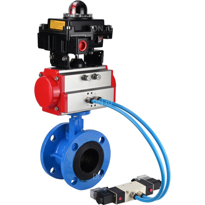 Затвор дисковый поворотный WBV1313E-2W-F-H Ду150 Ру16 фланцевый, корпус - чугун GGG40, диск - чугун GGG40, уплотнение - EPDM, с пневмоприводом PA-DA-130, пневмораспределителем 4V320-10 AC220V и БКВ APL-410N EX в Омске