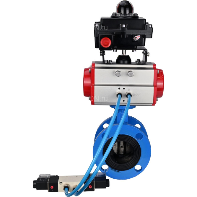 Затвор дисковый поворотный WBV1313E-2W-F-H Ду150 Ру16 фланцевый, корпус - чугун GGG40, диск - чугун GGG40, уплотнение - EPDM, с пневмоприводом PA-DA-130, пневмораспределителем 4V320-10 AC220V и БКВ APL-410N EX в Омске