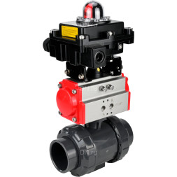 Кран шаровой BV4242E-FP-GRM-ISO Дн15 Ру10 полнопроходной, корпус - НПВХ, шар - НПВХ, уплотнение - EPDM, с пневмоприводом PA-DA-052 и БКВ APL-410N EX