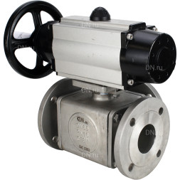 Кран шаровой BV3232P(4pc)-FP-3WL-F Ду100 Ру16 полнопроходной трехходовой, фланцевый, корпус - нержавеющая сталь SS316, с пневмоприводом PA-DA-105-1 двойного действия и пневмораспределителем 4V320-08 AC220V