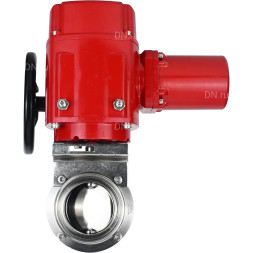 Затвор дисковый поворотный WBV3131E-2W-T-H Ду25 Ру10 резьбовой, корпус - пищевая нержавеющая сталь 304, уплотнение - EPDM, с электроприводом QT-EX-005M-O2-380VAC-У1 с моментной муфтой и штурвалом