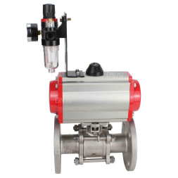 Кран шаровой BV3232P(3pc)-FP-F-ISO-H Ду50 Ру40, трехсоставной полнопроходной фланцевый, нержавеющая сталь SS316, уплотнение - PTFE, с пневмоприводом PA-SA-105 с возвратными пружинами, с пневмораспределителем 4M310-08 AC220V, с БПВ AFC2000