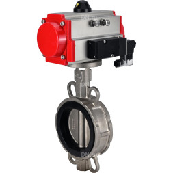 Затвор дисковый поворотный WBV3232E-2W-Fb-H Ду65 Ру16, корпус - нержавеющая сталь 316L, диск - нержавеющая сталь 316L, уплотнение - EPDM, с пневмоприводом PA-DA-065 и пневмораспределителем 4M310-08 DC24V