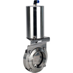 Затвор дисковый поворотный WBV3131S-2W-W-H Ду25 Ру10 под приварку, пищевая нержавеющая сталь 304, уплотнение – Silicon, с пневмоприводом PA-SA-85 с возвратными пружинами