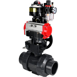 Кран шаровой BV4242E-FP-GRM-ISO Дн100 Ру10 полнопроходной, корпус - НПВХ, шар - НПВХ, уплотнение - EPDM, с пневмоприводом PA-DA-065, пневмораспределителем 4M310-08 AC220V, ручным дублером MON1-250-T26-ISO, БКВ APL-510N EX и БПВ AFC2000