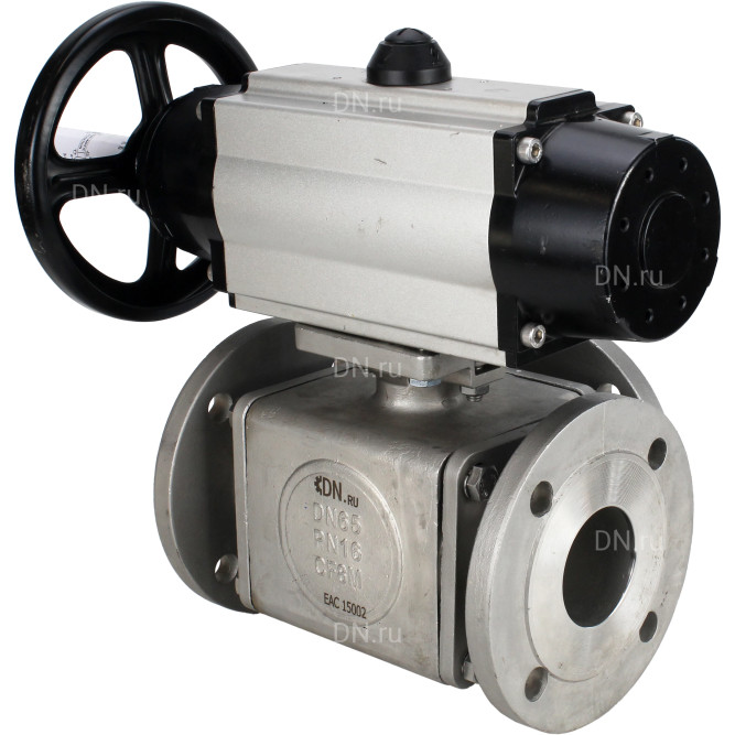 Кран шаровой BV3232P(4pc)-FP-3WL-F Ду100 Ру16 полнопроходной трехходовой, фланцевый, корпус - нержавеющая сталь SS316, с пневмоприводом PA-DA-105-1 двойного действия и пневмораспределителем 4V320-10 AC220V в Омске