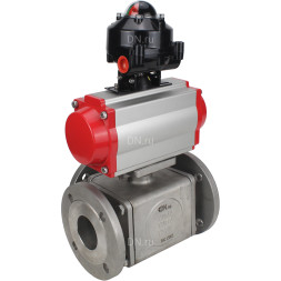 Кран шаровой BV3232P(4pc)-FP-3WL-F Ду65 Ру16 полнопроходной трехходовой, фланцевый, корпус - нержавеющая сталь SS316, с пневмоприводом PA-DA-083 двойного действия и БКВ APL-510N EX