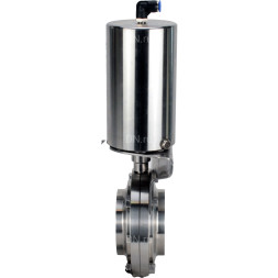 Затвор дисковый поворотный WBV3131S-2W-W-H Ду32 Ру10 под приварку, пищевая нержавеющая сталь 304, уплотнение – Silicon, с пневмоприводом PA-SA-85 с возвратными пружинами