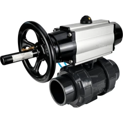 Кран шаровой BV4242E-FP-GRM-ISO Дн100 Ру10 полнопроходной, корпус - НПВХ, шар - НПВХ, уплотнение - EPDM, с пневмоприводом PA-DA-105-1 и пневмораспределителем 4V320-10 AC220V