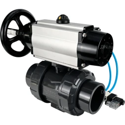 Кран шаровой BV4242E-FP-GRM-ISO Дн100 Ру10 полнопроходной, корпус - НПВХ, шар - НПВХ, уплотнение - EPDM, с пневмоприводом PA-DA-105-1 и пневмораспределителем 4V320-10 AC220V