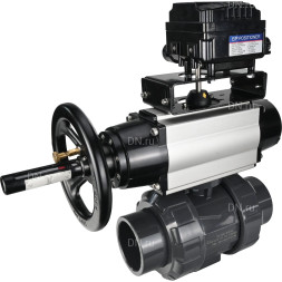 Кран шаровой BV4242E-FP-GRM-ISO Дн20 Ру10 полнопроходной, корпус - НПВХ, шар - НПВХ, уплотнение - EPDM, с пневмоприводом PA-DA-105-1 и пневмопозиционером YT-1000RSN без обратной связи