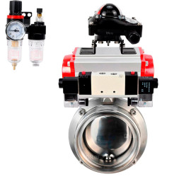 Затвор дисковый поворотный WBV3131S-2W-T-H Ду15 Ру10 резьбовой, пищевая нержавеющая сталь 304, уплотнение – Silicon, с пневмоприводом PA-SA-065, пневмораспределителем 4V320-10 AC220V, БКВ APL-210N и БПВ AFC2000