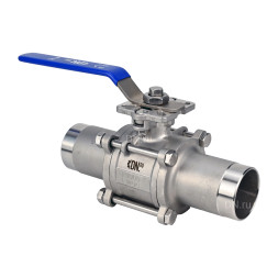 Кран шаровой BV3232P(3pc)-FP-W-ISO-H LONG Ду15 Ру63 полнопроходной, трехсоставной, корпус - нержавеющая сталь 316, уплотнение - PTFE, под приварку, с рукояткой