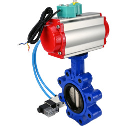 Затвор дисковый поворотный WBV1616N-2W-Fb-H Ду80 Ру16 LUG корпус - чугун QT450, диск - чугун QT450, уплотнение - NBR, с пневмоприводом PA-DA-083, пневмораспределителем 4V320-08 AC220V и магнитным переключателем ALS200D