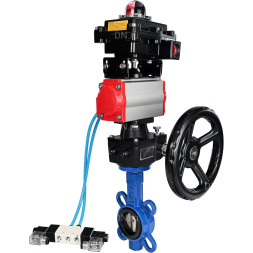Затвор дисковый поворотный WBV1413E-2W-Fb-H Ду125 Ру16, корпус - чугун GGG50, диск - чугун GGG40, уплотнение - EPDM, с пневмоприводом PA-DA-105, пневмораспределителем 4V320-08 AC220V, БКВ APL-410N EX и ручным дублером MON2-450-T28-ISO