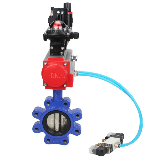 Затвор дисковый поворотный WBV1616E-2W-Fb-H Ду65 Ру16 LUG корпус - чугун QT450, диск - чугун QT450, уплотнение - EPDM, с пневмоприводом PA-DA-065, пневмораспределителем 4V320-10 AC220V, БКВ APL-210N и БПВ AFC2000 в Омске