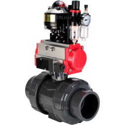 Кран шаровой BV4242E-FP-GRM-ISO Дн80 Ру10 полнопроходной, корпус - НПВХ, шар - НПВХ, уплотнение - EPDM, с пневмоприводом PA-DA-065, пневмораспределителем 4M310-08 DC24V, БКВ APL-510N EX и БПВ AFC2000