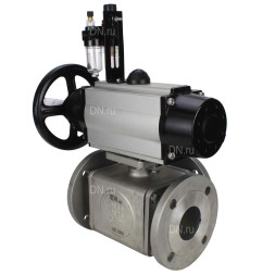 Кран шаровой BV3232P(4pc)-FP-3WL-F Ду100 Ру16 полнопроходной трехходовой, фланцевый, корпус - нержавеющая сталь SS316, с пневмоприводом PA-DA-105-1 двойного действия, пневмораспределителем 4M310-08 DC24V и БПВ AFC2000
