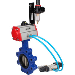 Затвор дисковый поворотный WBV1616E-2W-Fb-H Ду80 Ру16 LUG, корпус - чугун QT450, диск - чугун QT450, уплотнение - EPDM, с пневмоприводом PA-SA-105, пневмораспределителем 4M320-08 AC220V и БПВ AFC2000