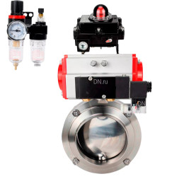Затвор дисковый поворотный WBV3131S-2W-W-H Ду25 Ру10 под приварку, пищевая нержавеющая сталь 304, уплотнение – Silicon, с пневмоприводом PA-DA-052, пневмораспределителем 4M310-08 AC220V, БКВ APL-410N EX и БПВ AFC2000